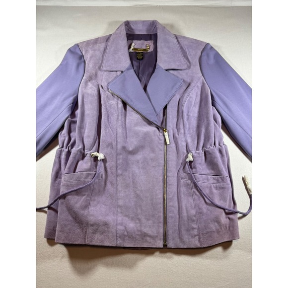 IMAN Jackets & Blazers - Iman Global‎ Chic Purple Genuine Leather Suede Moto Jacket Drawstring Waist 1X